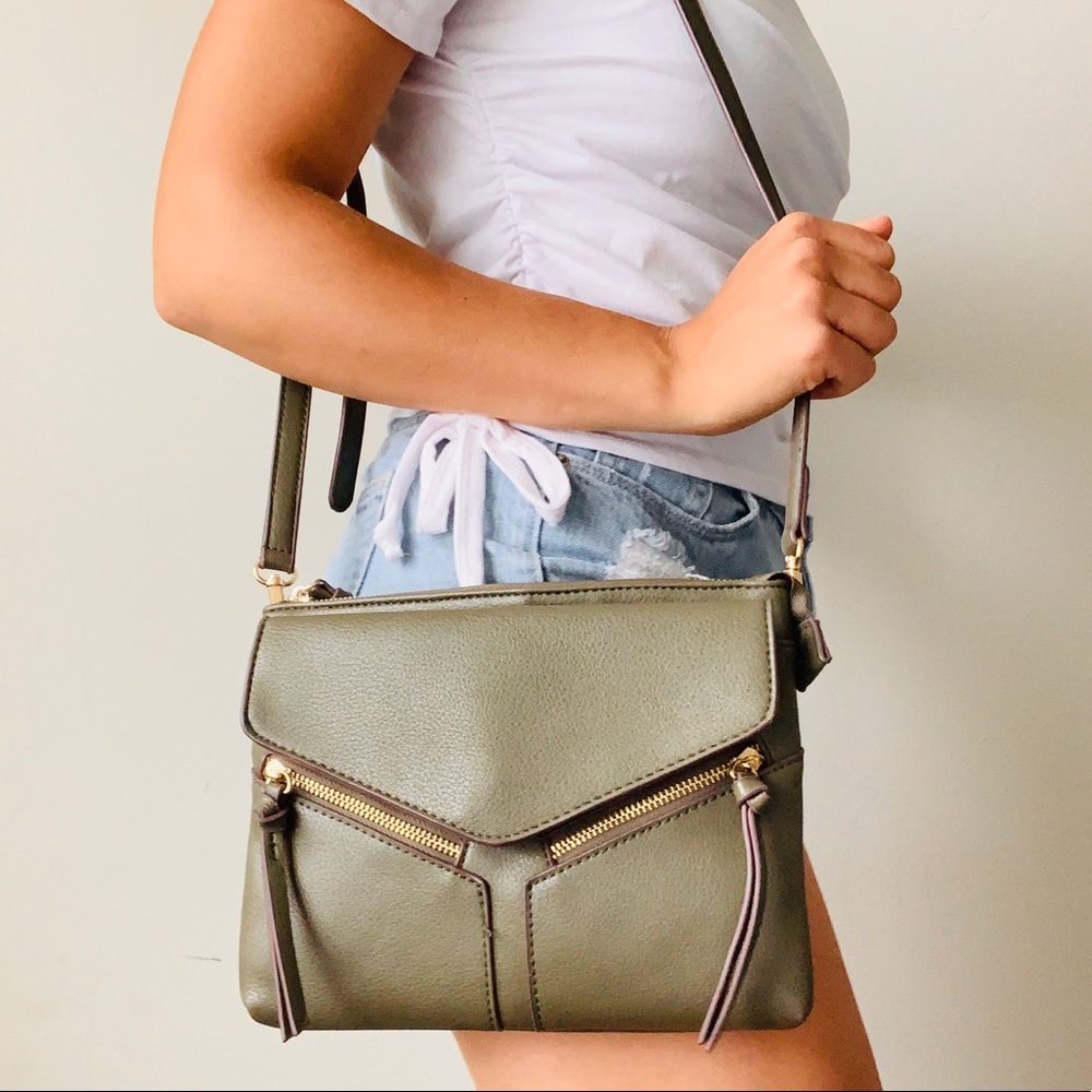 Charming Charlie Army Green Gold Crossbody Bag